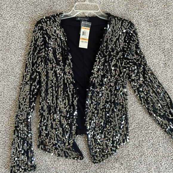 NWT Shiny Silver pallets on Black Cardigan S - Picture 4 of 5